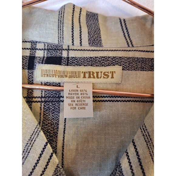 TRUST S/S Linen Rayon Button Down Shirt Men's Large Beach Resort Casual Travel - Picture 3 of 5